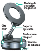 Soporte para el móvil en el coche con ventosa | Magnético 360º
