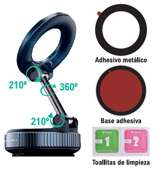 Soporte para el móvil en el coche con ventosa | Magnético 360º