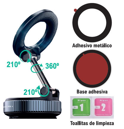 Soporte para el móvil en el coche con ventosa | Magnético 360º