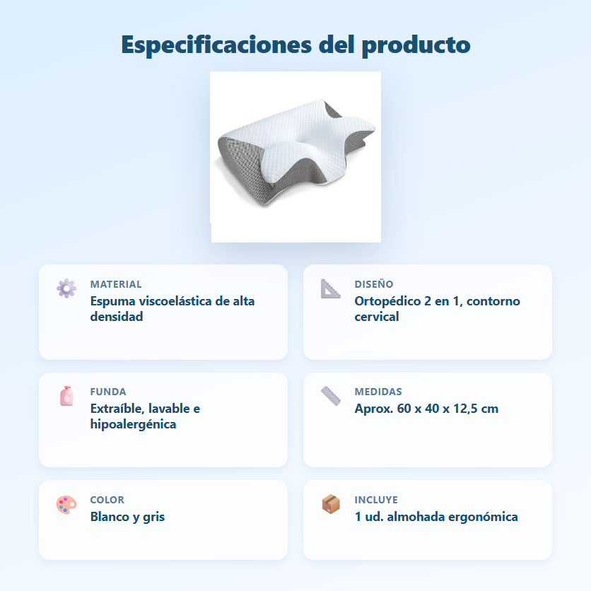 Almohada cervical: especificaciones del producto